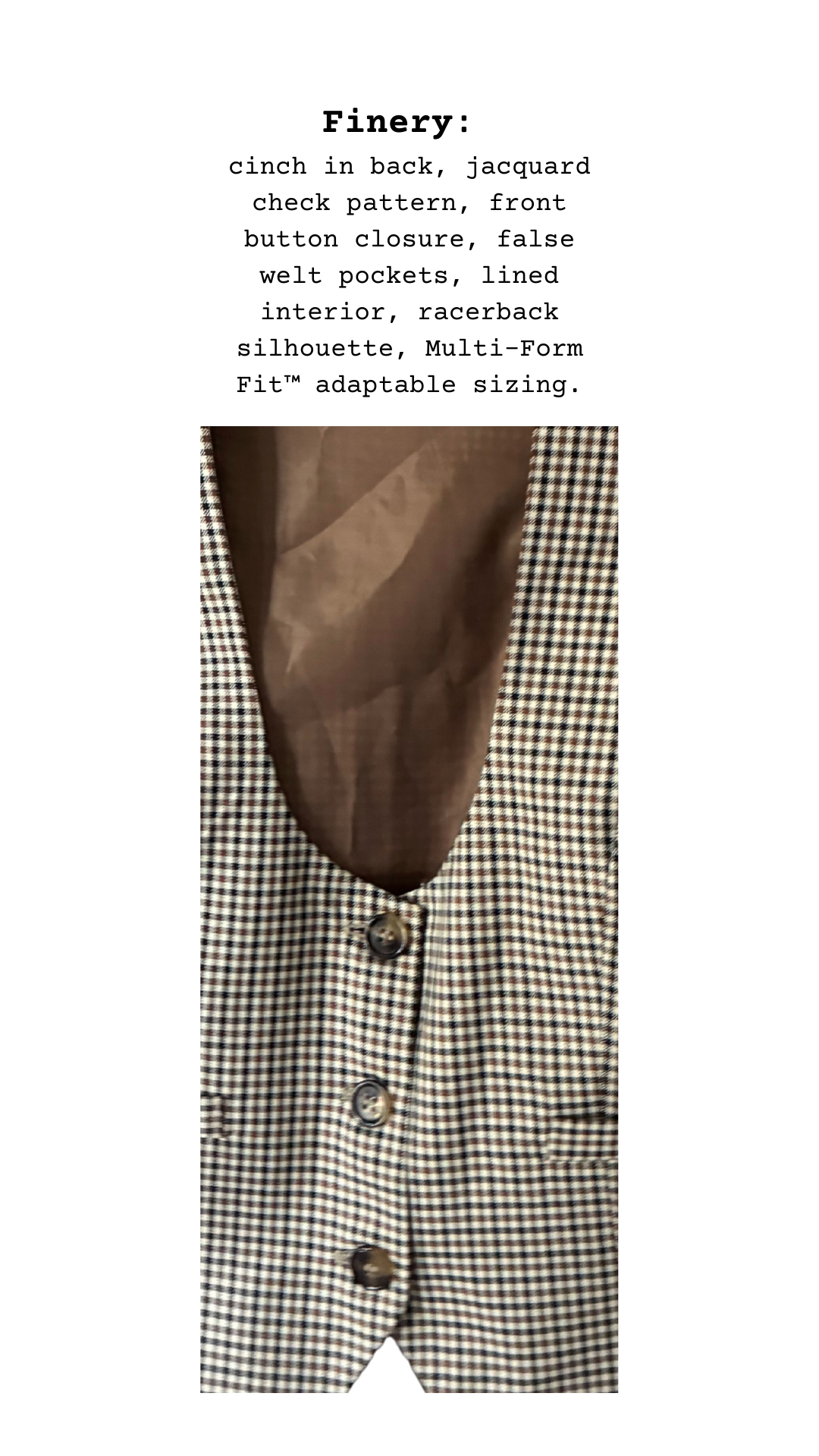 Brown checkered garment with brown accents on a white background