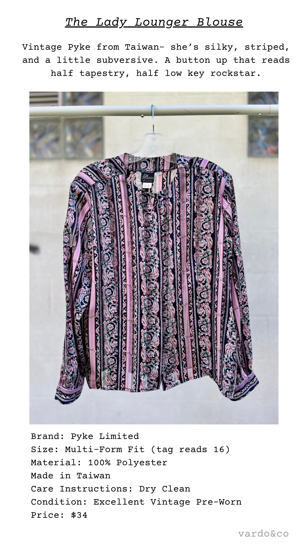 Garment card for The Lady Lounger Blouse, showcasing poetic description and front-view image.