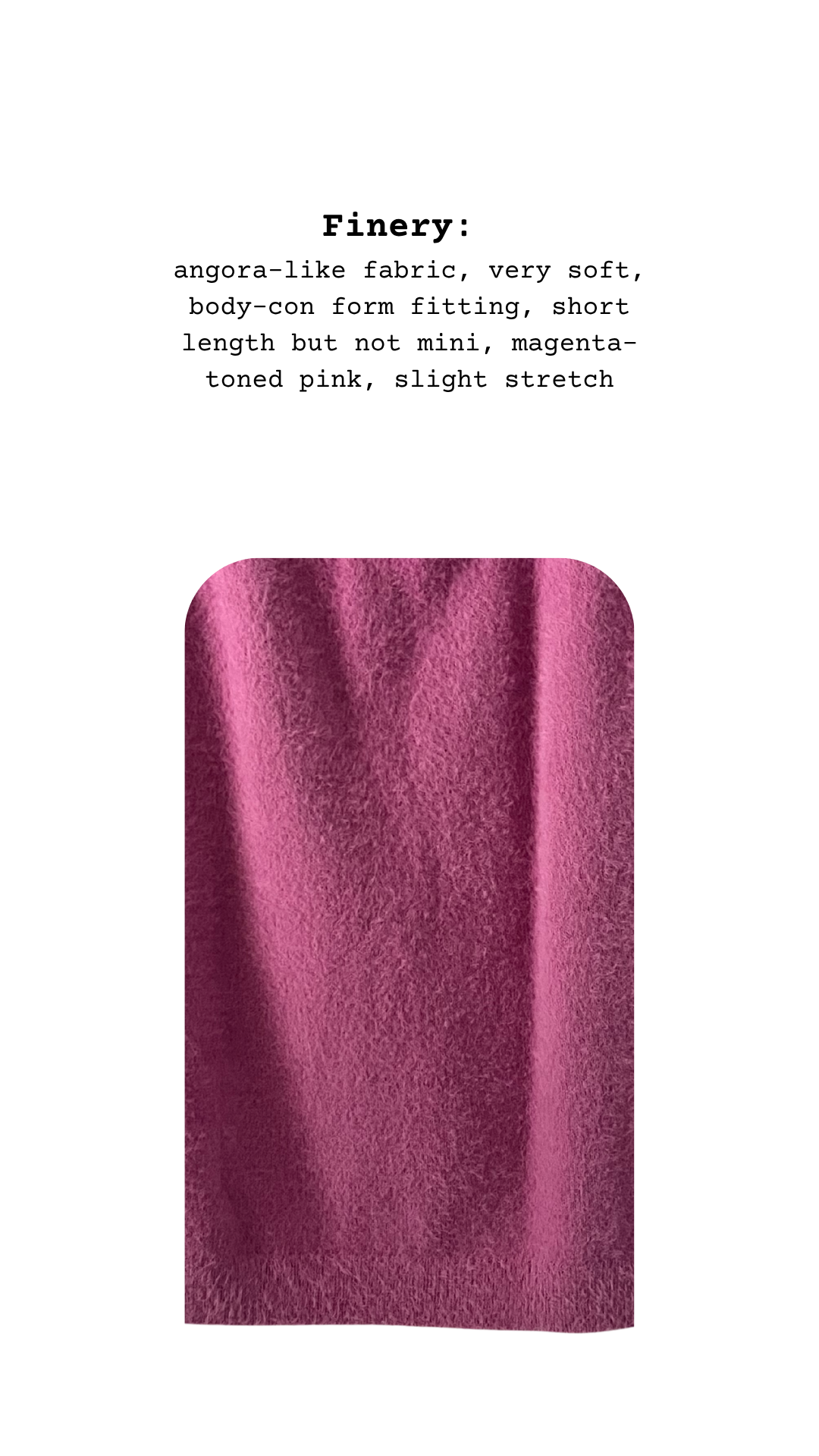 Text reads: “The Not-So-Innocent Skirt” with description and image of soft magenta skirt