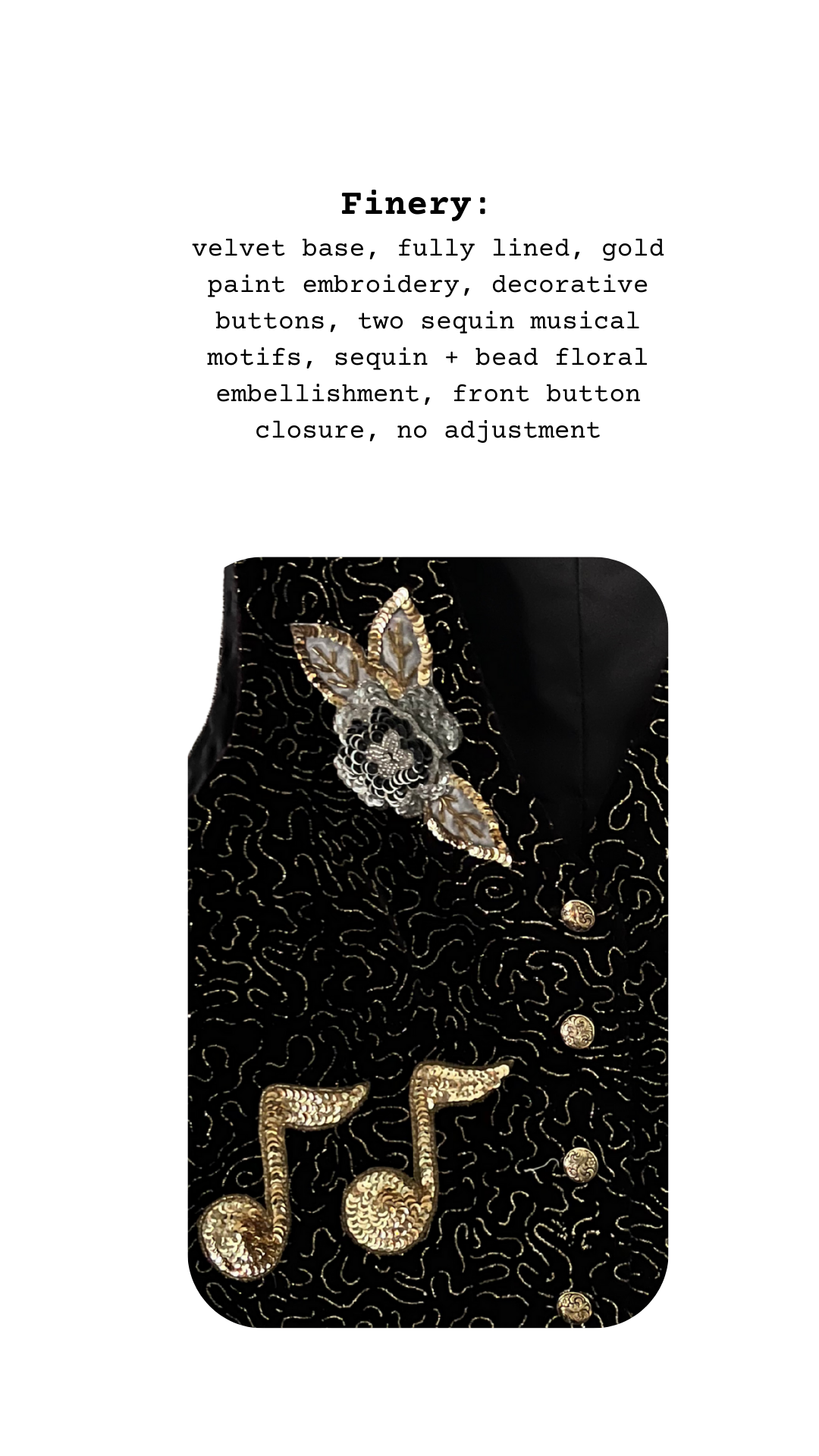 Black bag with gold musical note design and decorative elements on a white background