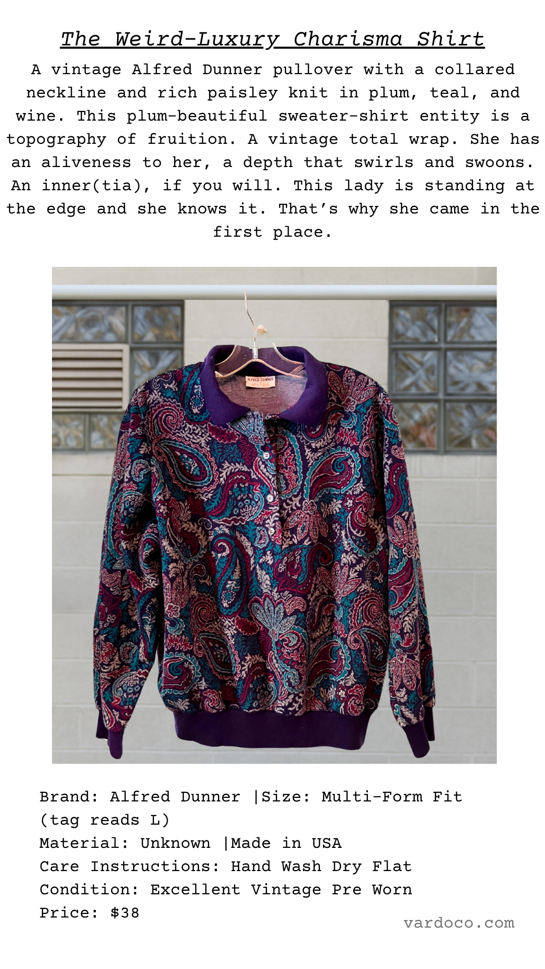 Garment card for Weird-Luxury Charisma Shirt showing details and pricing