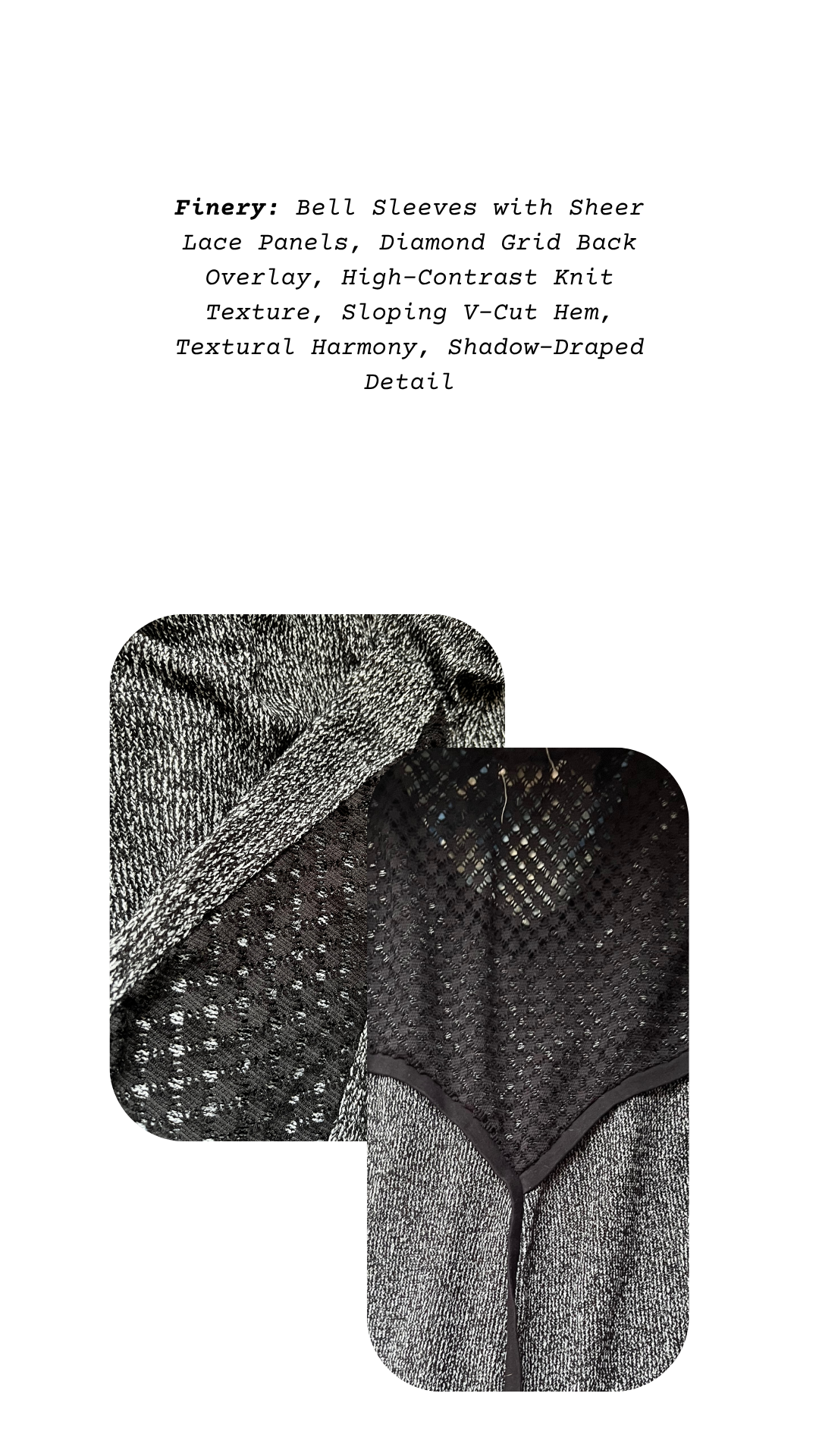 Close-up detail shots of lacing and lightweight fabric for the garment called "The Midnight Belle Shirt"