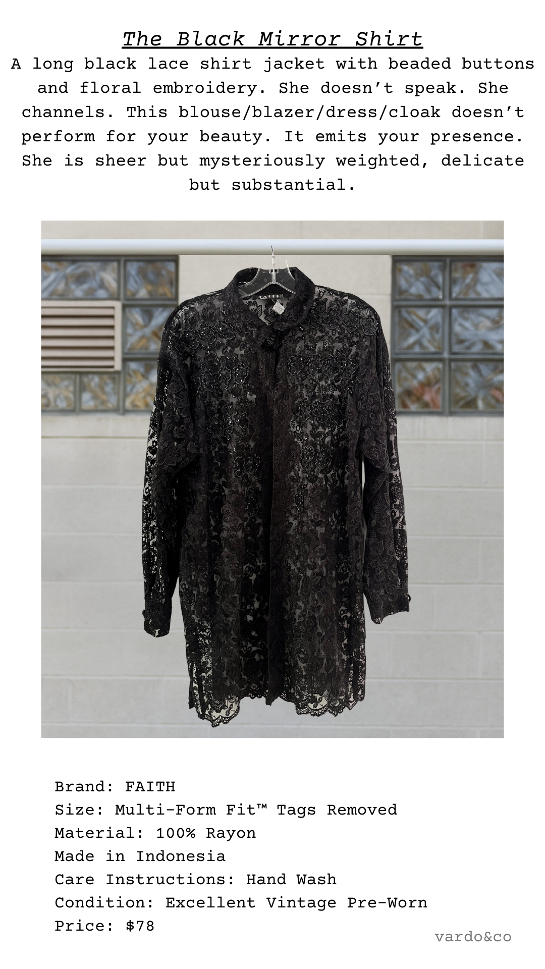 The Black Mirror Shirt with sheer floral lace and luxe detailing