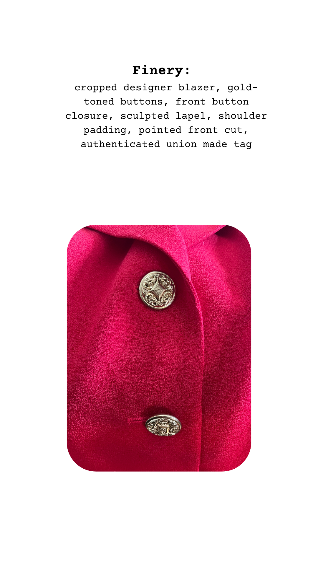 Red blazer with gold buttons on a white background