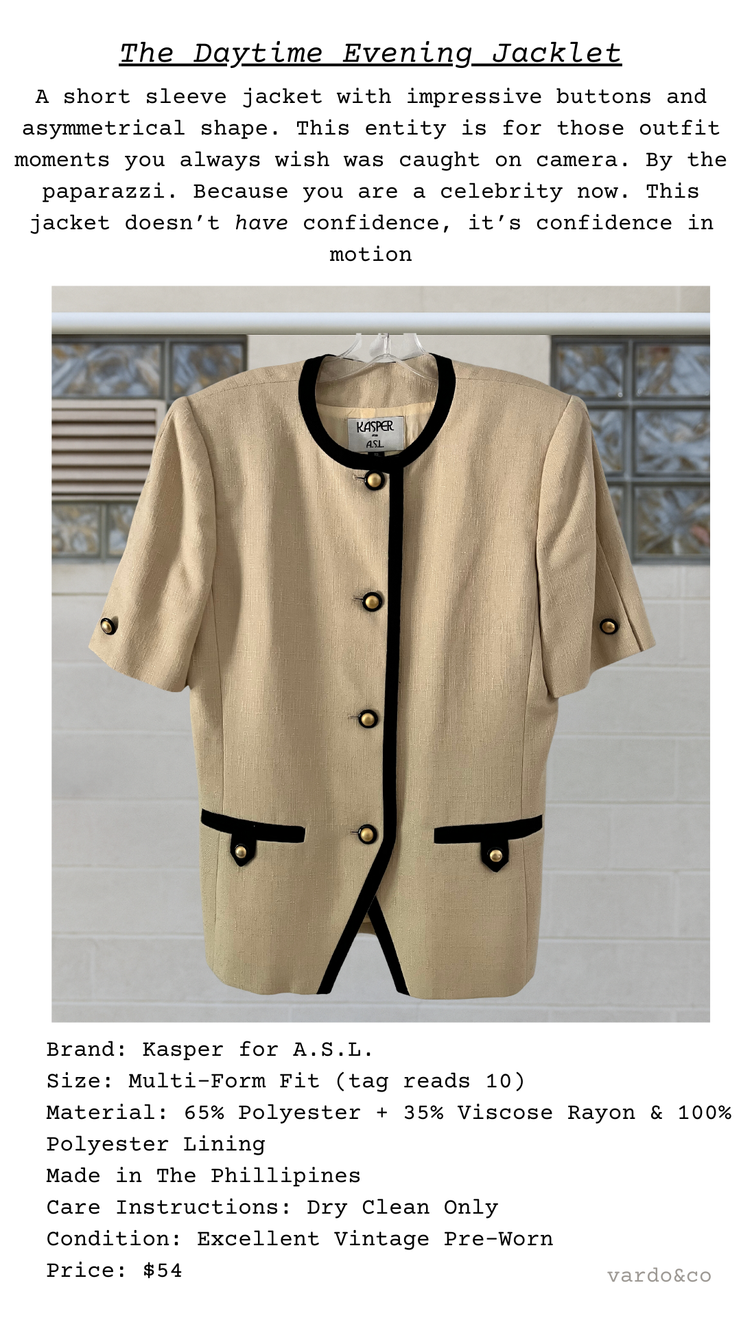 Beige jacket with black accents on a white background
