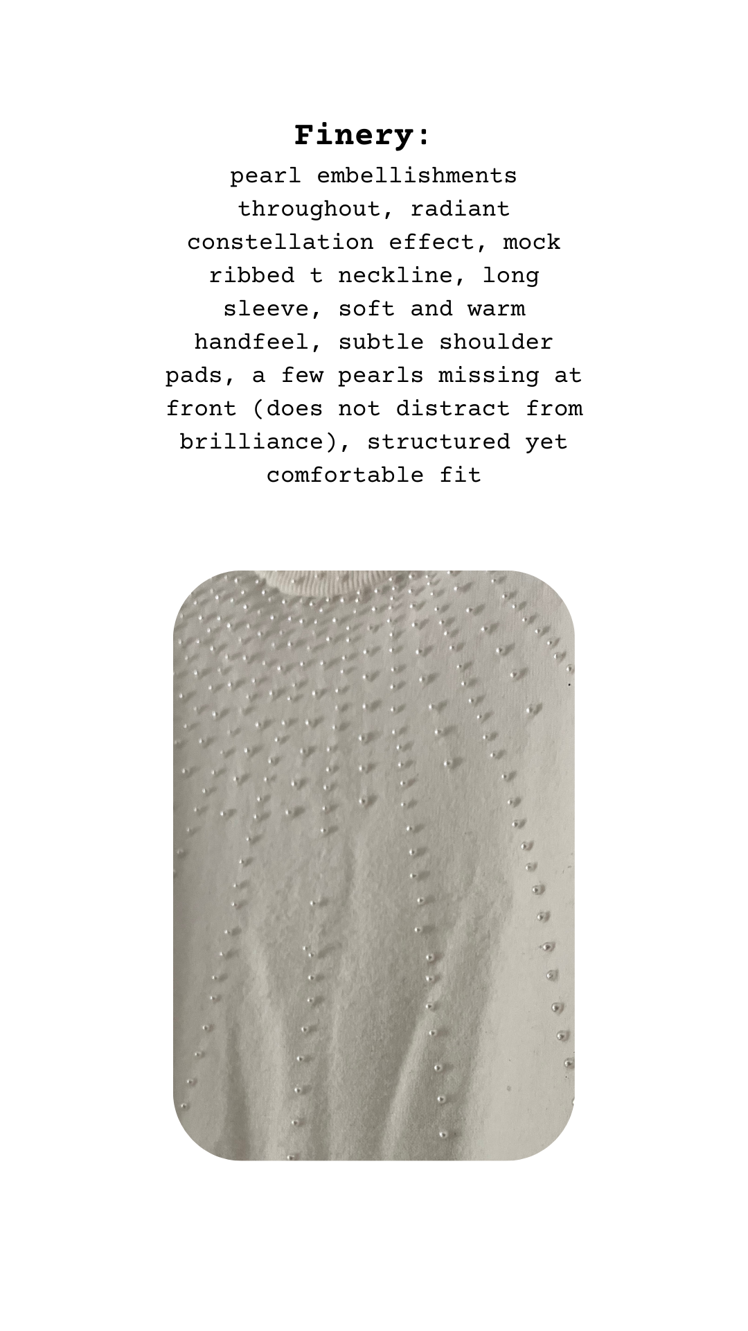 Close-up of pearl details on The Eternal Pearl Sweater showing their constellation effect across soft knit fabric