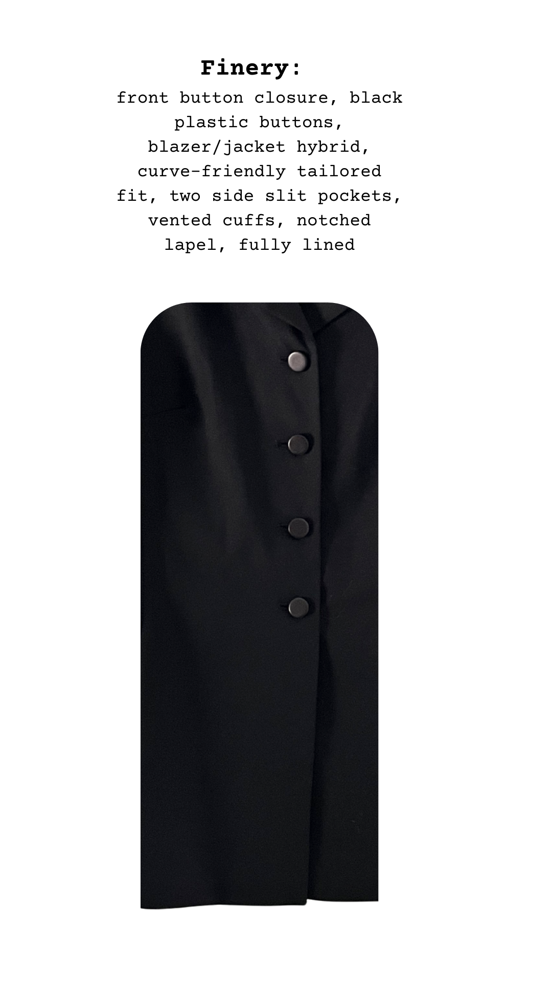 Black jacket with button details on a white background