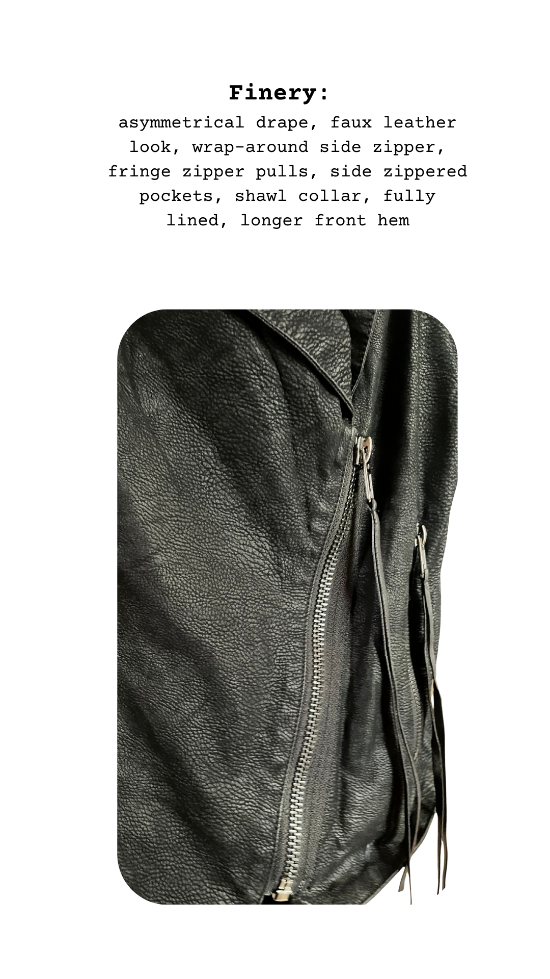 Black leather jacket with zipper details on a white background