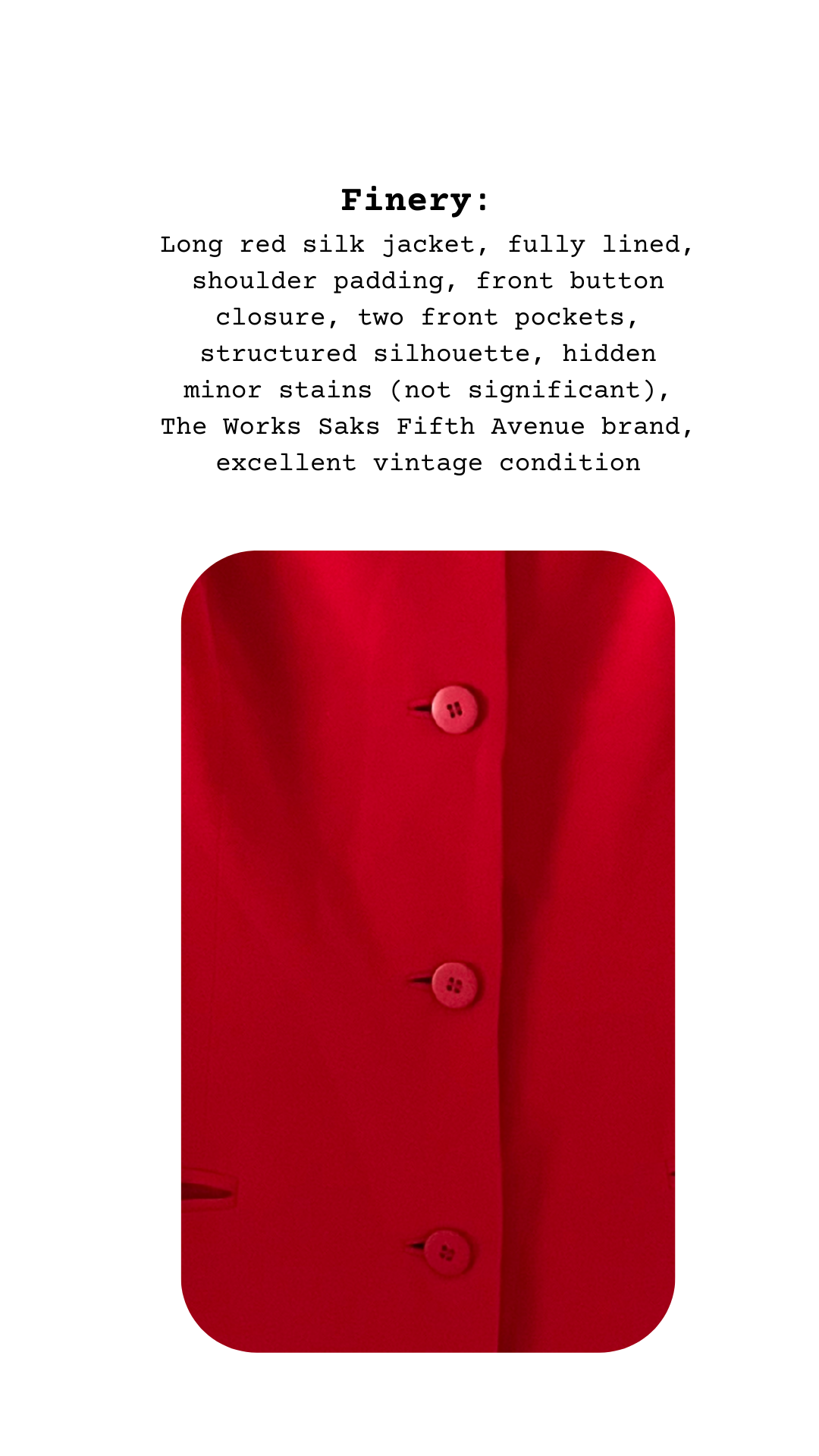 Red long-sleeve shirt with buttons on a white background, featuring text about the shirt's details.