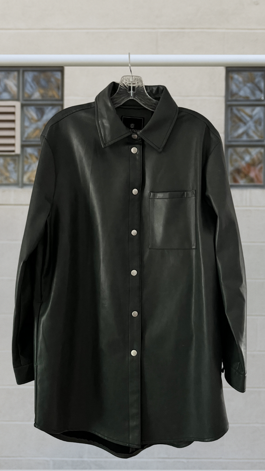 silver lucent shirt dress with snap buttons and long sleeves
