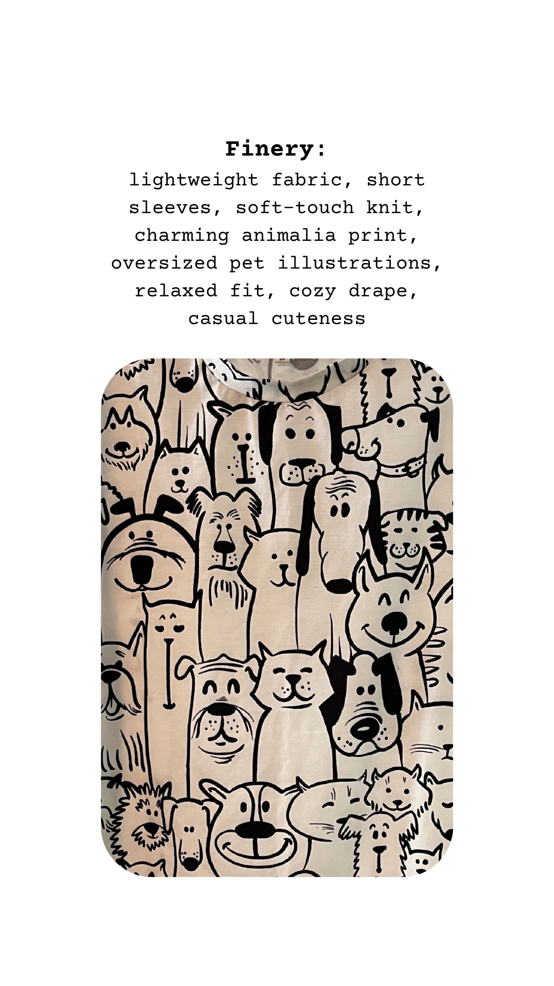 Product packaging with animal illustration and text about Finery fabric.