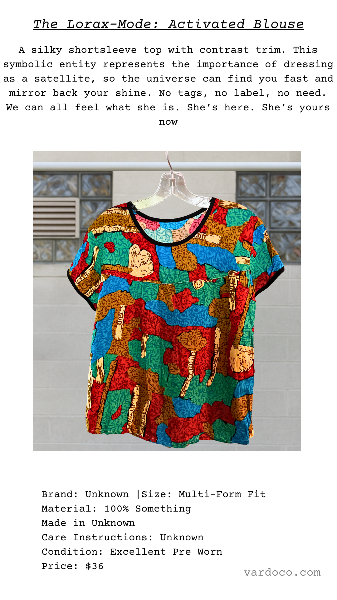 A poetic card for an abstract short sleeve top with satellite signal pattern and soft drape
