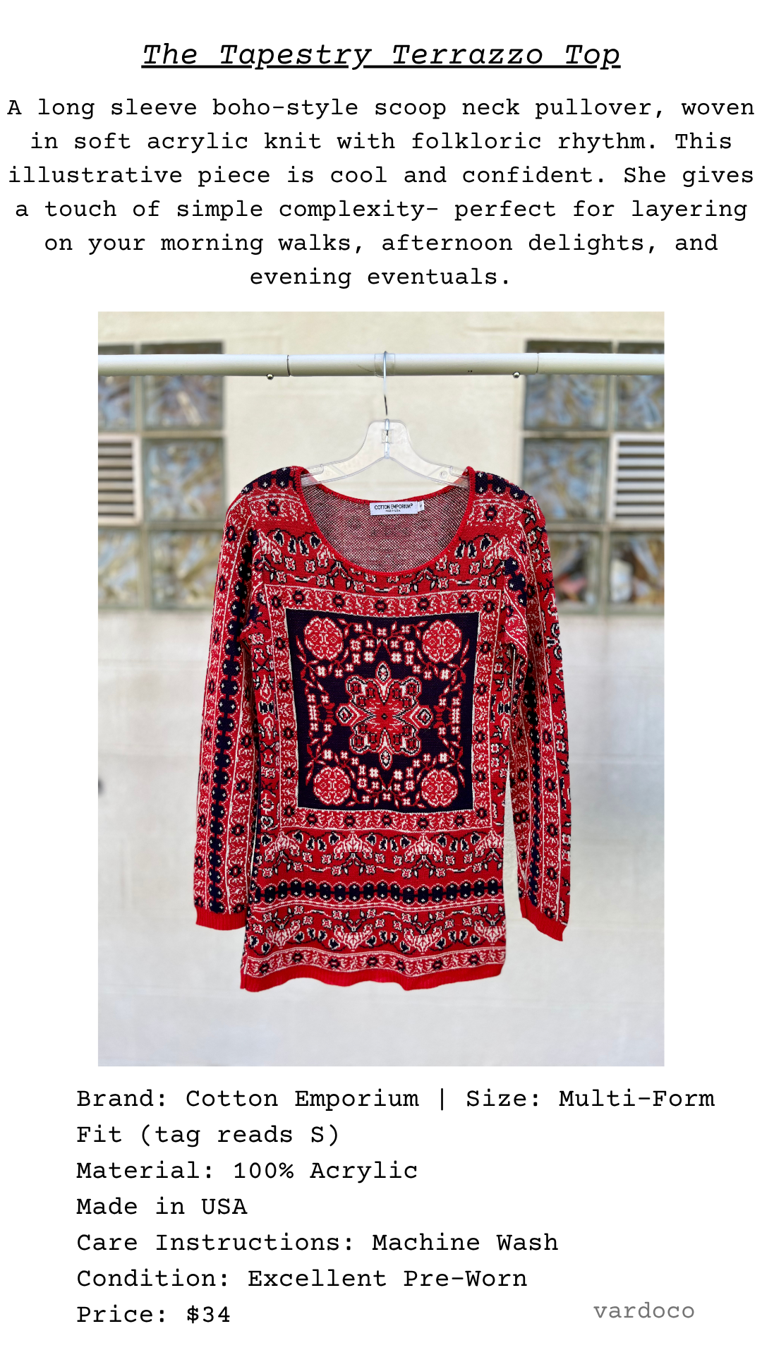 The Tapestry Terrazzo Top with poetic description and details listed below.
